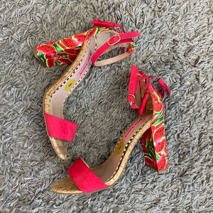 Betsey Johnson RALLO WATERMELON Ankle strap BLOCK High Heels Sz 8 Open Toe